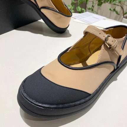 CHANEL 26S MARY JANE FLAT IN BLACK MIX BEIGE FABRIC AND LAMBSKIN