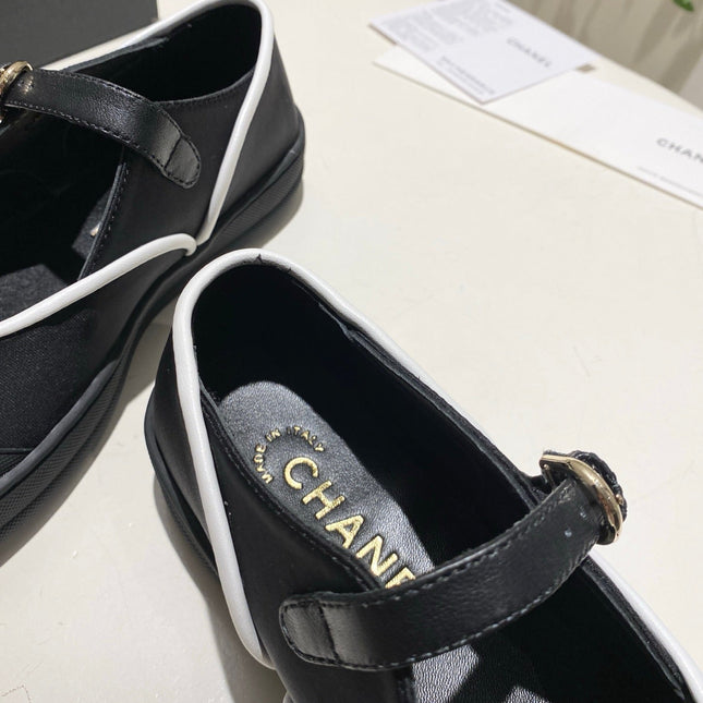 CHANEL 26S MARY JANE FLAT IN BLACK FABRIC AND LAMBSKIN