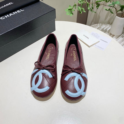 CHANEL 26S FLATS IN DARK RED LAMBSKIN WITH BOW