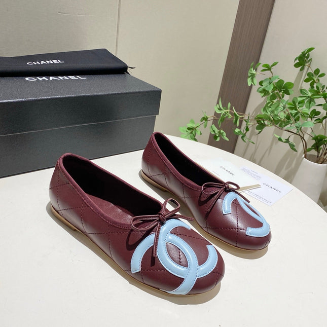 CHANEL 26S FLATS IN DARK RED LAMBSKIN WITH BOW