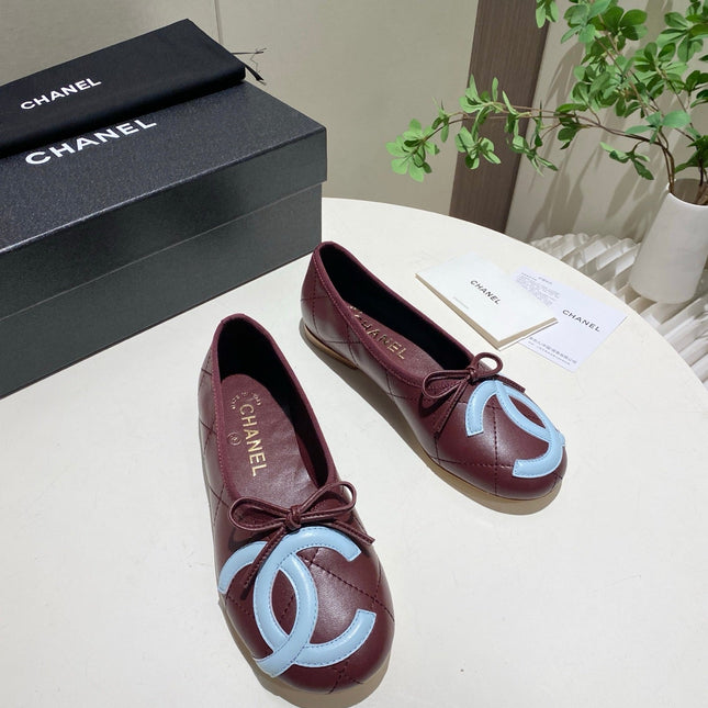 CHANEL 26S FLATS IN DARK RED LAMBSKIN WITH BOW