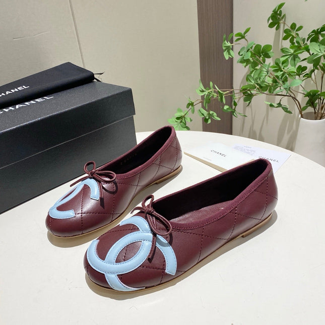 CHANEL 26S FLATS IN DARK RED LAMBSKIN WITH BOW