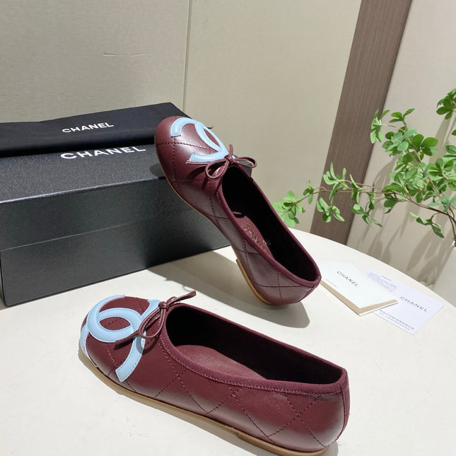 CHANEL 26S FLATS IN DARK RED LAMBSKIN WITH BOW