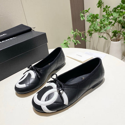 CHANEL 26S FLATS IN BLACK LAMBSKIN WITH BOW