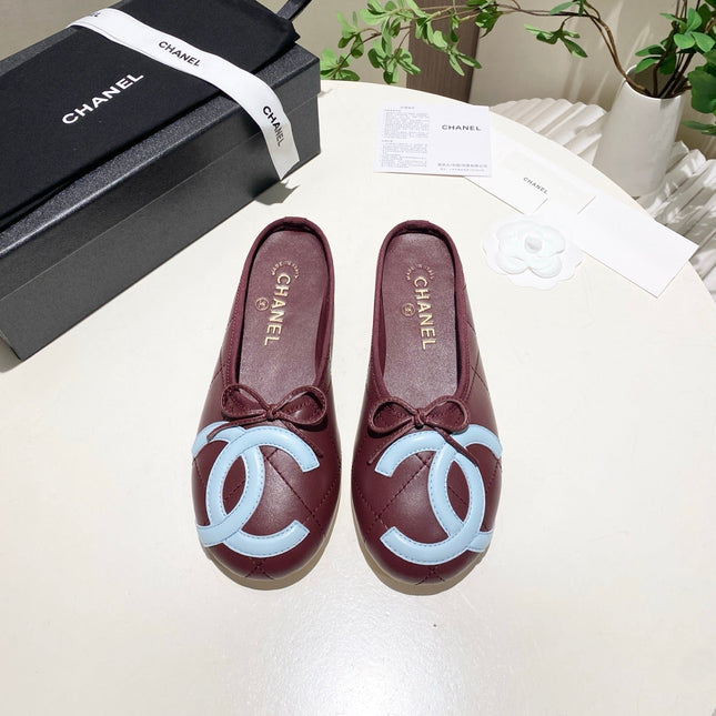 CHANEL 26S FLAT MULES IN DARK RED LAMBSKIN