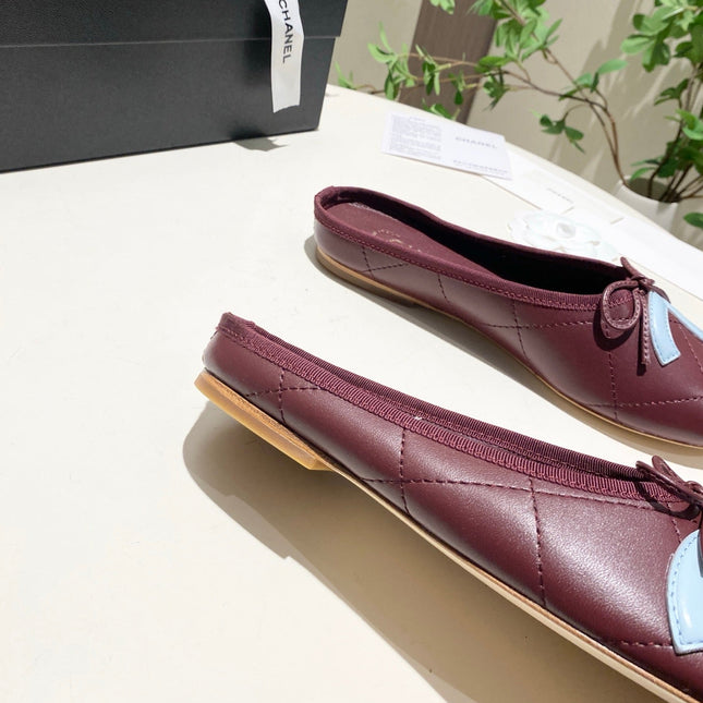 CHANEL 26S FLAT MULES IN DARK RED LAMBSKIN