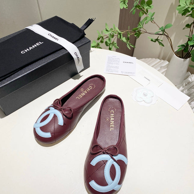 CHANEL 26S FLAT MULES IN DARK RED LAMBSKIN