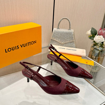 LV 26S SLINGBACK PUMPS 55 MM IN DARK RED FABRIC AND CALFSKIN