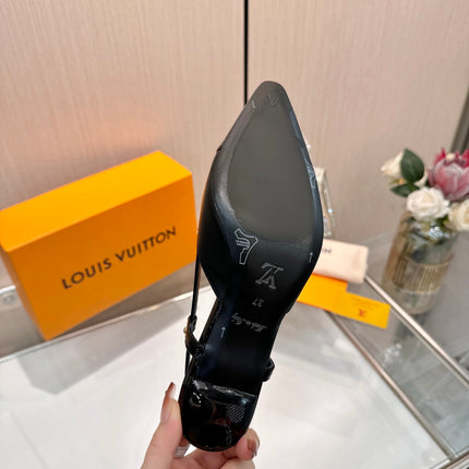 LV 26S SLINGBACK PUMPS 55 MM IN BLACK FABRIC AND CALFSKIN