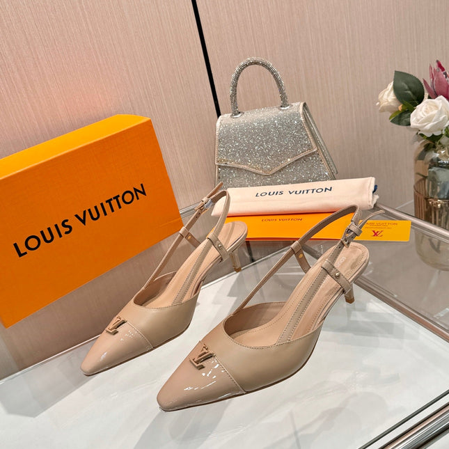 LV 26S SLINGBACK PUMPS 55 MM IN BEIGE BROWN CALFSKIN