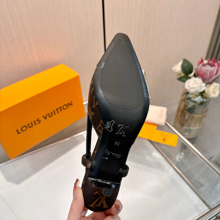 LV 26S SLINGBACK PUMPS 55 MM IN DARK BROWN COATED CANVAS