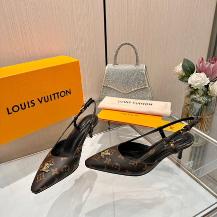 LV 26S SLINGBACK PUMPS 55 MM IN DARK BROWN COATED CANVAS