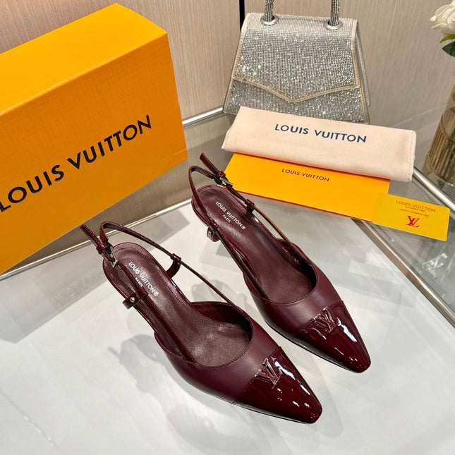 LV 26S SLINGBACK PUMPS 55 MM IN DARK RED CALFSKIN