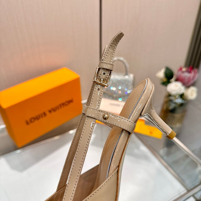 LV 26S SLINGBACK PUMPS 55 MM IN BEIGE BROWN CALFSKIN
