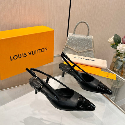 LV 26S SLINGBACK PUMPS 55 MM IN BLACK CALFSKIN