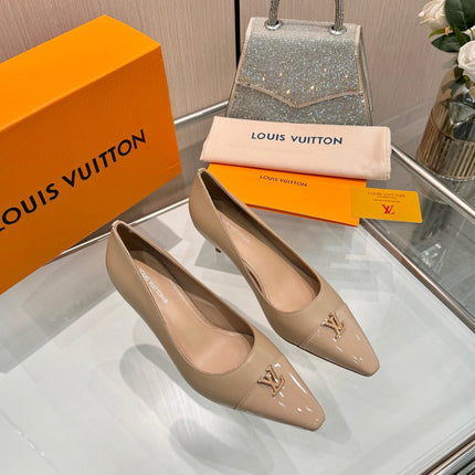LV 26S POINTED-TOE HIGH HEELS 55 MM IN BEIGE BROWN CALFSKIN