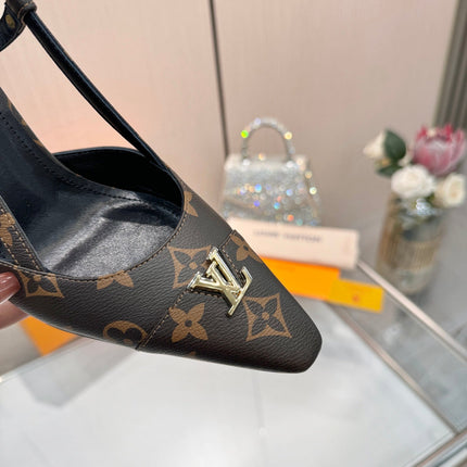 LV 26S SLINGBACK PUMPS 90 MM IN DARK BROWN COATED CANVAS