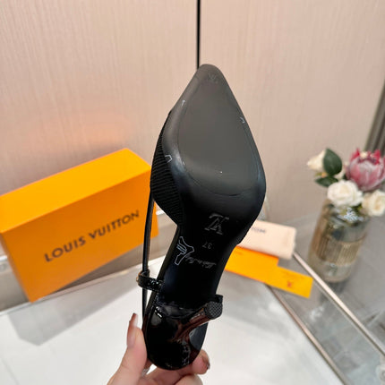 LV 26S SLINGBACK PUMPS 90 MM IN BLACK FABRIC AND CALFSKIN