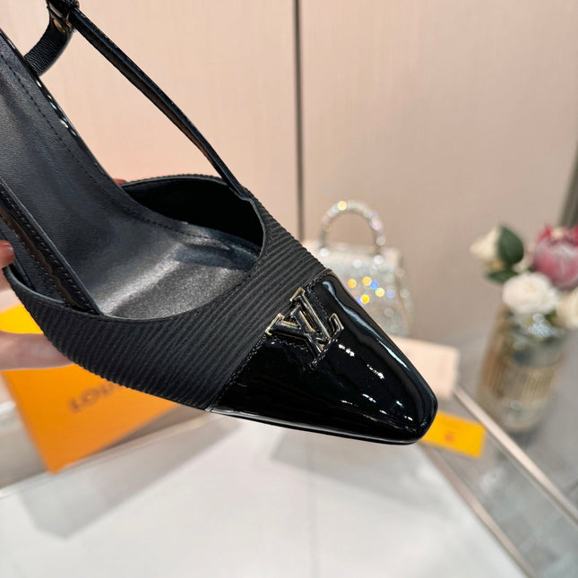 LV 26S SLINGBACK PUMPS 90 MM IN BLACK FABRIC AND CALFSKIN