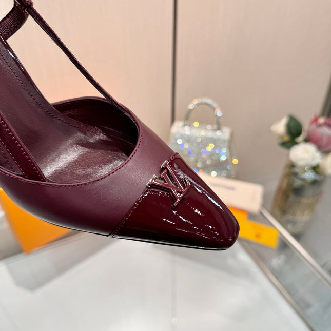 LV 26S SLINGBACK PUMPS 90 MM IN DARK BROWN CALFSKIN