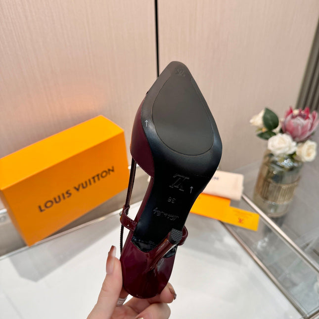 LV 26S SLINGBACK PUMPS 90 MM IN DARK BROWN CALFSKIN