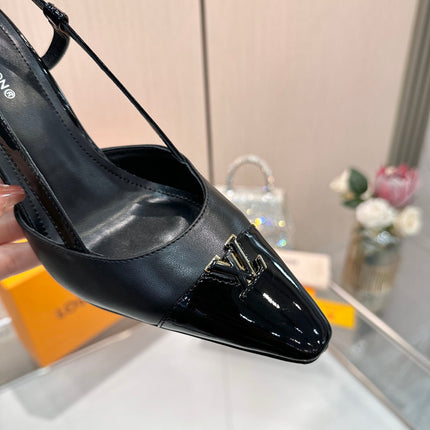 LV 26S SLINGBACK PUMPS 90 MM IN BLACK CALFSKIN