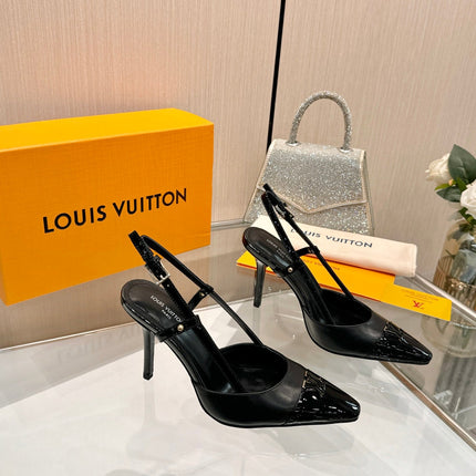 LV 26S SLINGBACK PUMPS 90 MM IN BLACK CALFSKIN