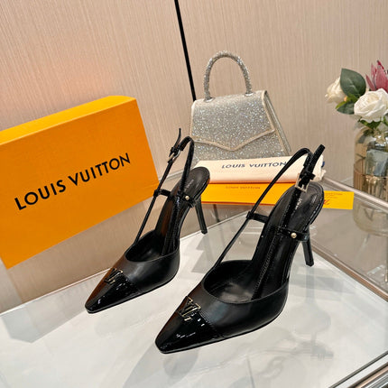 LV 26S SLINGBACK PUMPS 90 MM IN BLACK CALFSKIN