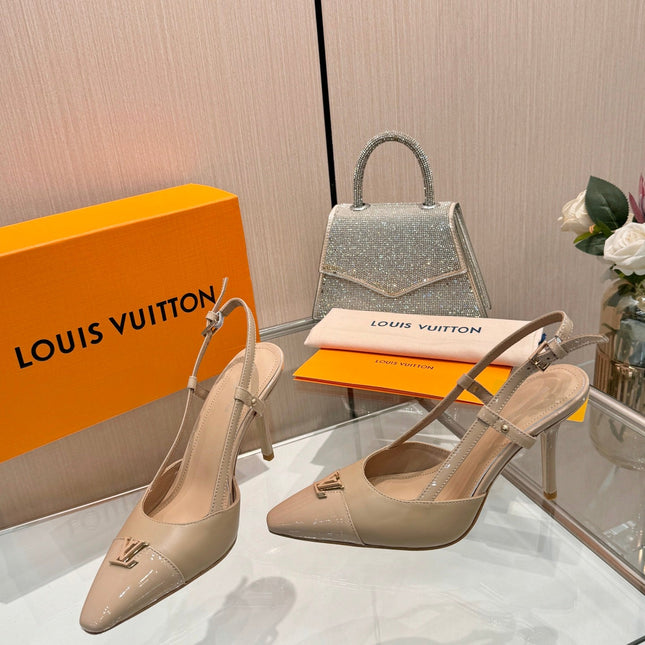 LV 26S SLINGBACK PUMPS 90 MM IN BEIGE BROWN CALFSKIN