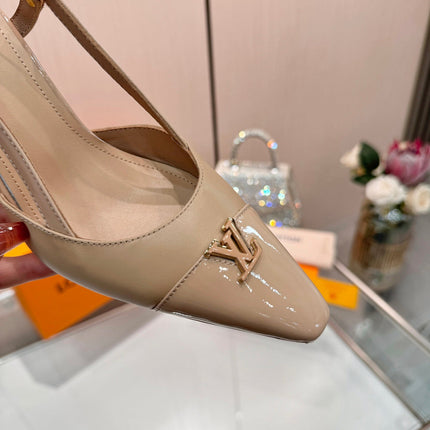 LV 26S SLINGBACK PUMPS 90 MM IN BEIGE BROWN CALFSKIN