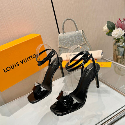 LV 26S HIGH-HEELED SANDALS 90 MM IN BLACK GLOSSY CALFSKIN