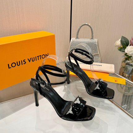 LV 26S HIGH-HEELED SANDALS 90 MM IN BLACK GLOSSY CALFSKIN