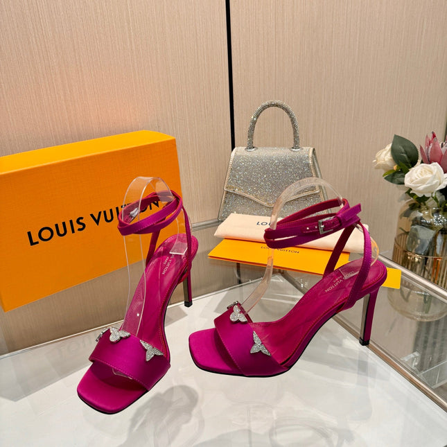 LV 26S HIGH-HEELED SANDALS 90 MM IN PINK SATIN
