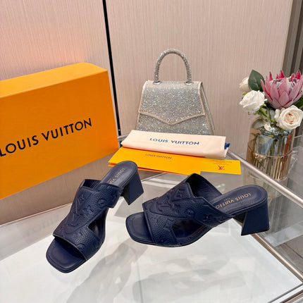 LV 26S HIGH-HEELED SANDALS 55 MM IN DARK SLATE BLUE CALFSKIN