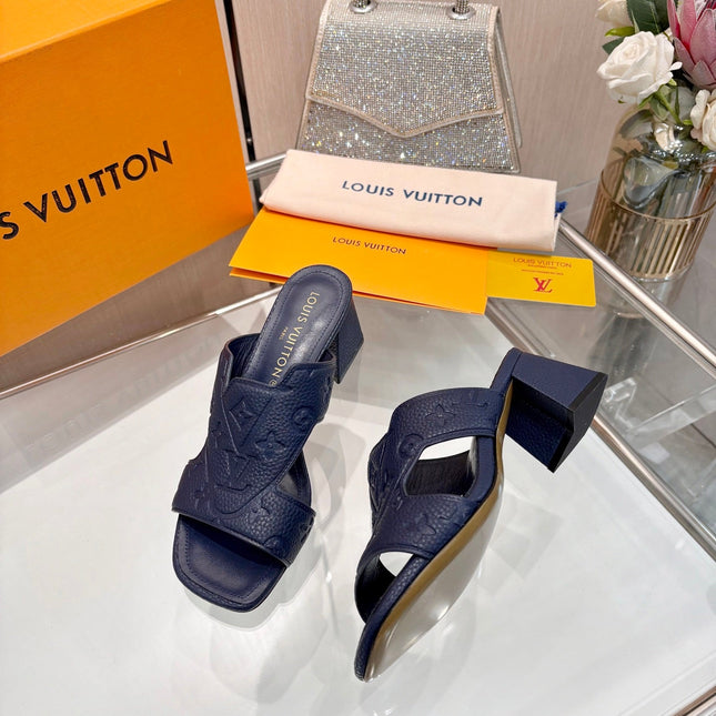 LV 26S HIGH-HEELED SANDALS 55 MM IN DARK SLATE BLUE CALFSKIN