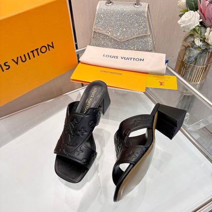 LV 26S HIGH-HEELED SANDALS 55 MM IN BLACK CALFSKIN