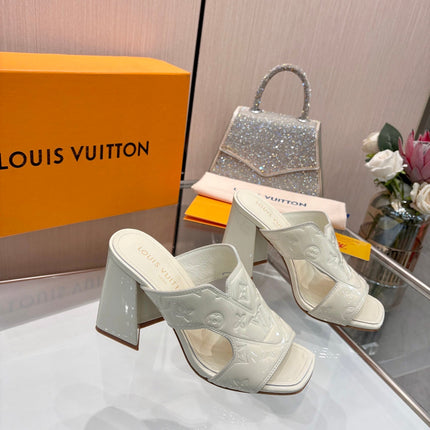 LV 26S HIGH-HEELED SANDALS 90 MM IN CREAM WHITE SHINY CALFSKIN