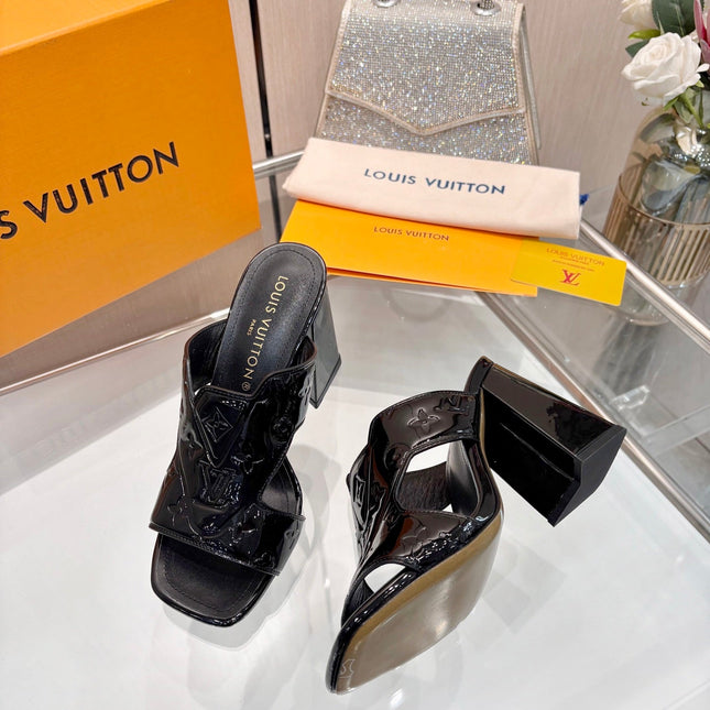 LV 26S HIGH-HEELED SANDALS 90 MM BLACK SHINY CALFSKIN