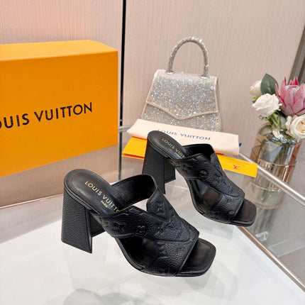 LV 26S HIGH-HEELED SANDALS 90 MM IN BLACK GRAINED CALFSKIN