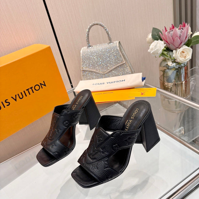 LV 26S HIGH-HEELED SANDALS 90 MM IN BLACK GRAINED CALFSKIN