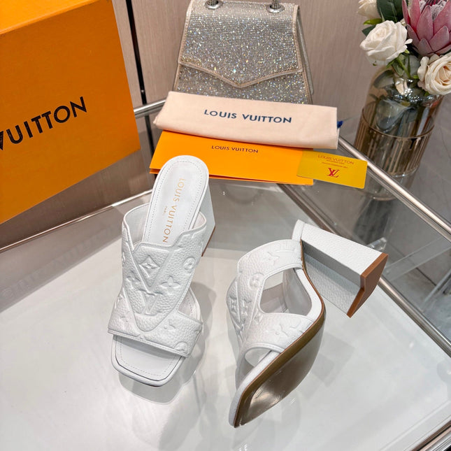LV 26S HIGH-HEELED SANDALS 90 MM IN WHITE CALFSKIN
