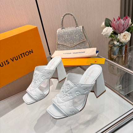 LV 26S HIGH-HEELED SANDALS 90 MM IN WHITE CALFSKIN