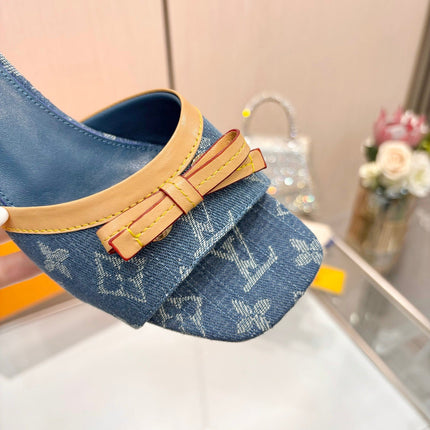 LV 26S HIGH-HEELED MULES 55 MM IN BLUE DENIM