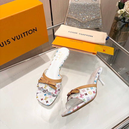 LV 26S HIGH-HEELED MULES 55 MM IN MULTICOLOR MONOGRAM CANVAS