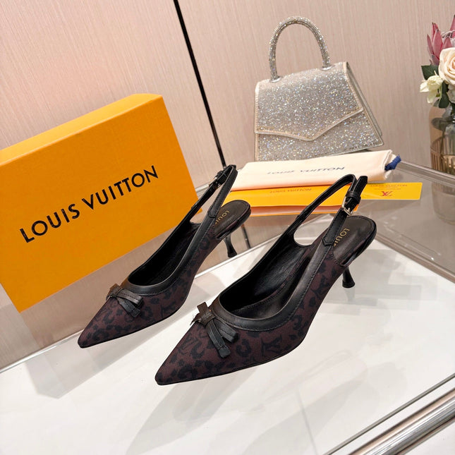 LV 26S BOW-DETAIL SLINGBACK PUMPS 55 MM IN MUTED PLUM BROWN MONOGRAM CANVAS