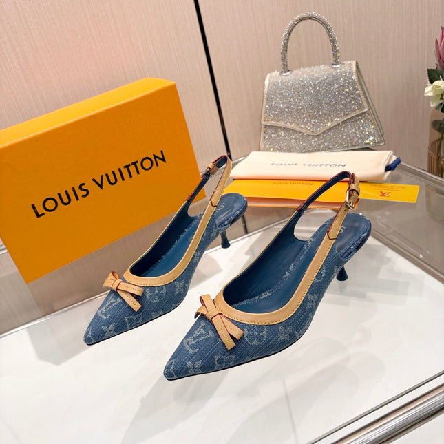 LV 26S BOW-DETAIL SLINGBACK PUMPS 55 MM IN BLUE DENIM