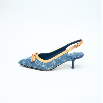 LV 26S BOW-DETAIL SLINGBACK PUMPS 55 MM IN BLUE DENIM