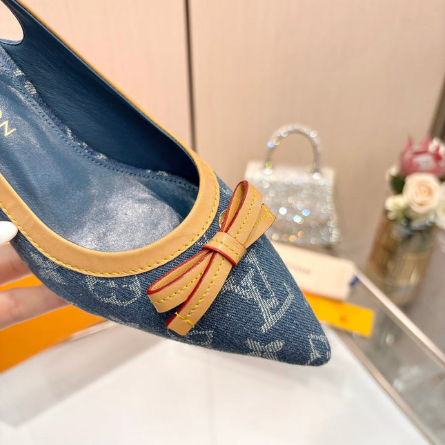 LV 26S BOW-DETAIL SLINGBACK PUMPS 55 MM IN BLUE DENIM