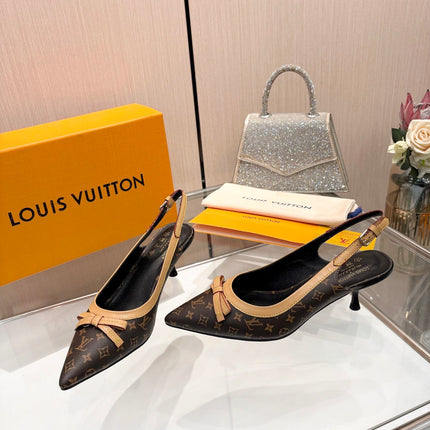 LV 26S BOW-DETAIL SLINGBACK PUMPS 55 MM IN DARK BROWN MONOGRAM CANVAS