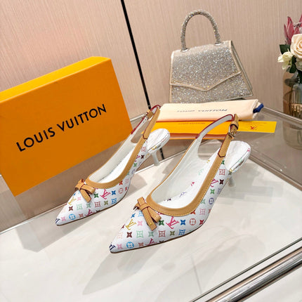 LV 26S BOW-DETAIL SLINGBACK PUMPS 55 MM IN MULTICOLOR MONOGRAM CANVAS